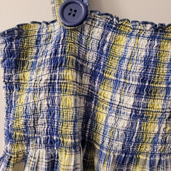 Blue and Yellow Plaid Vintage Tube Tank Top Sz Lg Front pockets - Picture 4 of 8